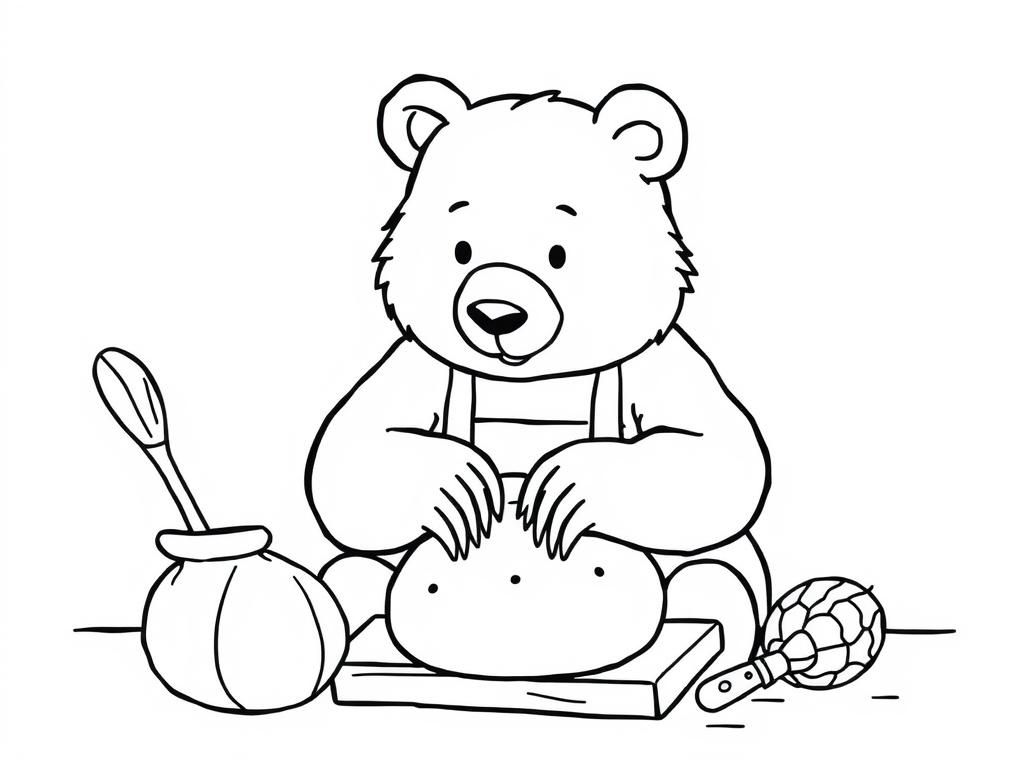 a bear making bread