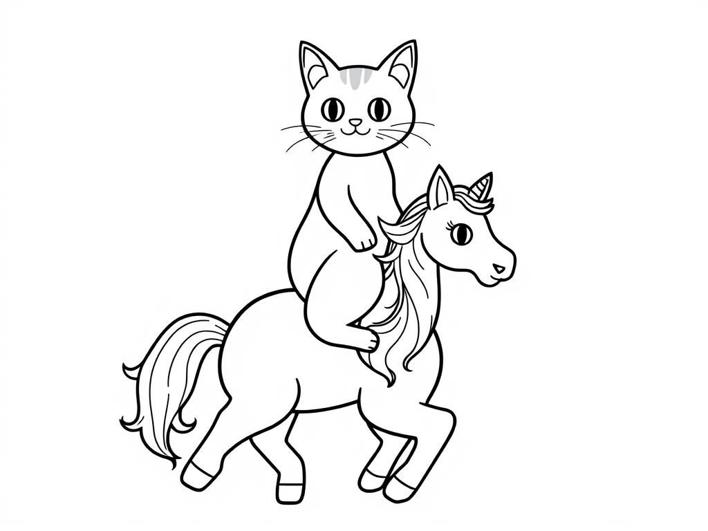 Preview of a beautiful cat riding a unicorn which is riding a larger cat, each on top of each other