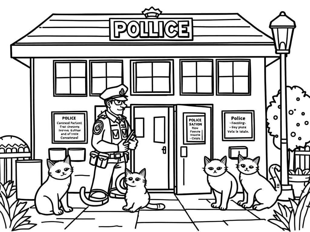 A beautiful police Station with runaway cats