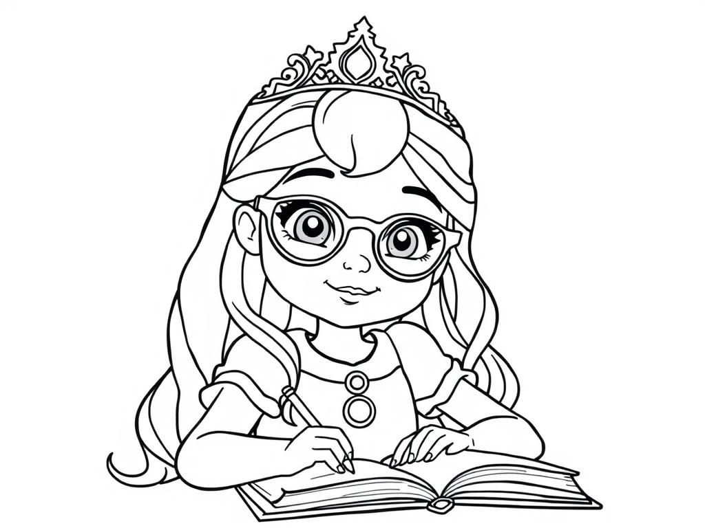 Princess Girl Reading Coloring Page