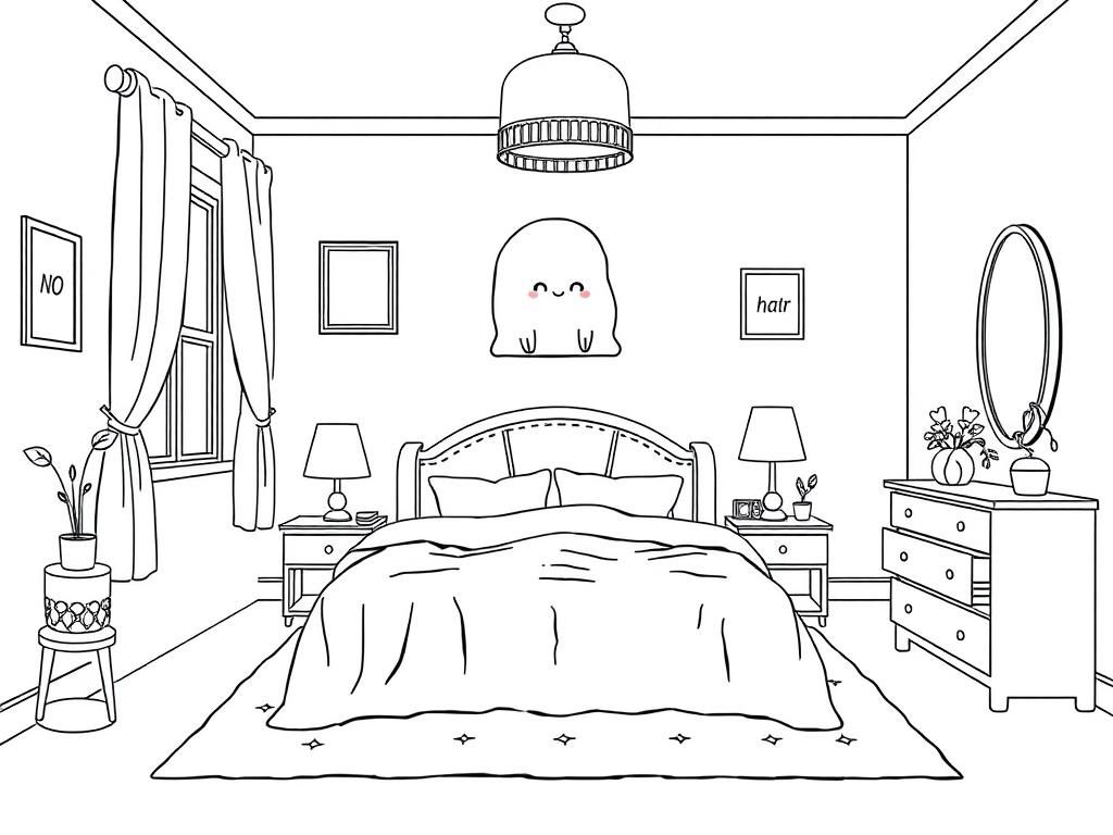 Cozy Bedroom Coloring Page for Adults and Kids