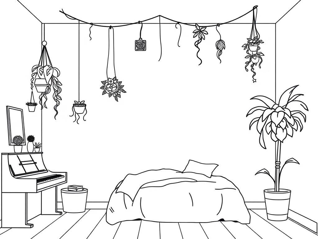 Cozy Bedroom Interior Coloring Page