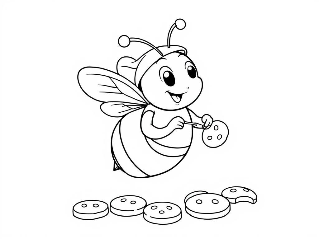 Happy Bee Decorating Cookies Coloring Page
