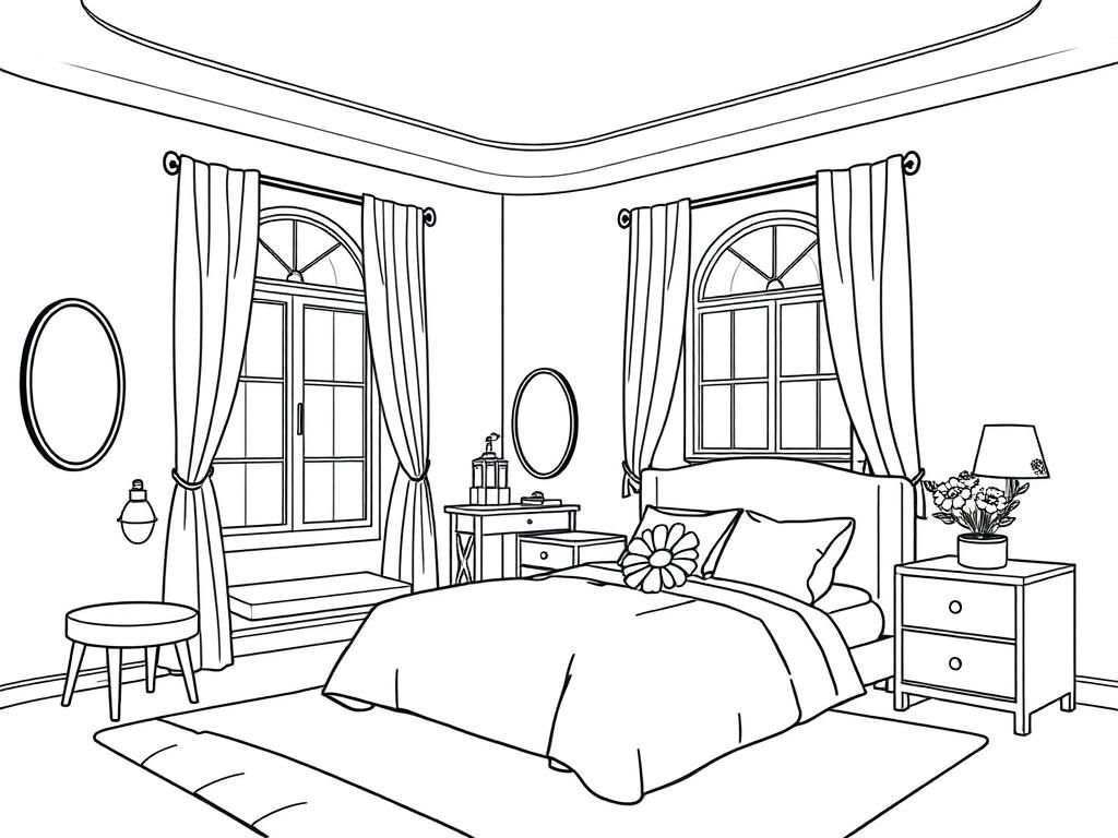 Cozy Bedroom Coloring Page: Relax and Unwind