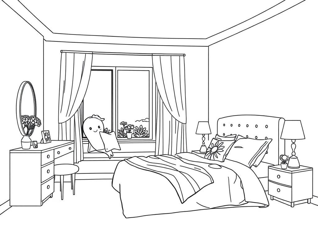 Cozy Bedroom Coloring Page