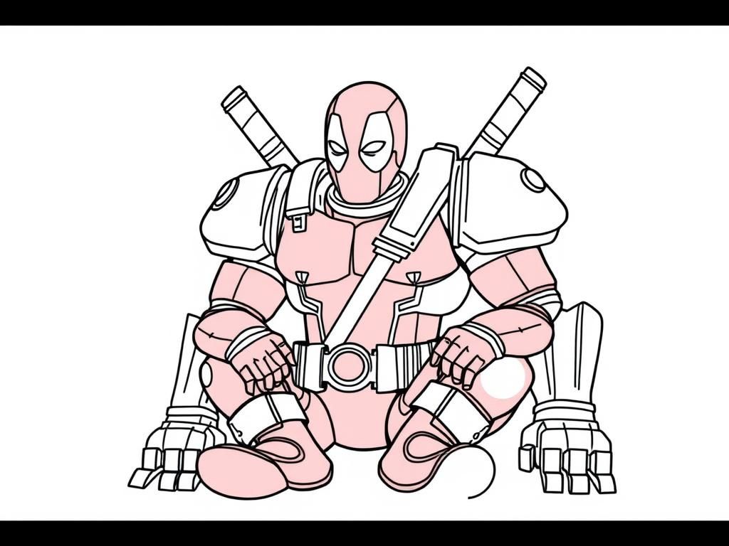 a big metal deadpool mech with deadpool sitting inside it - Free Printable Coloring Page