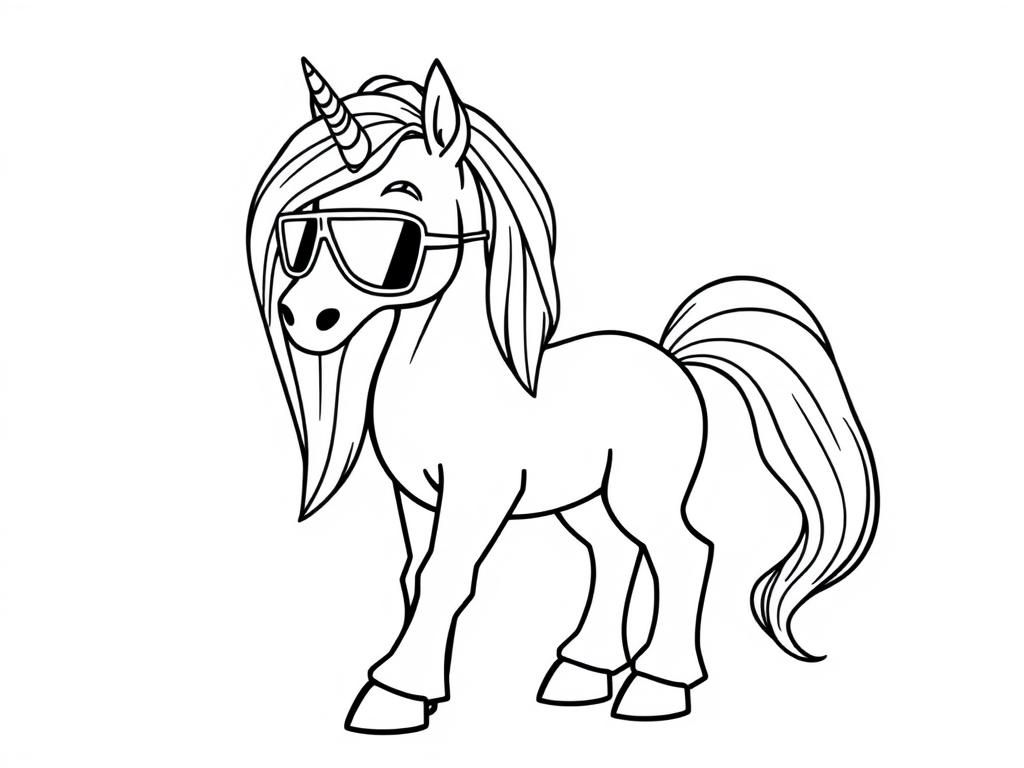 Unicorn with Sunglasses Coloring Page