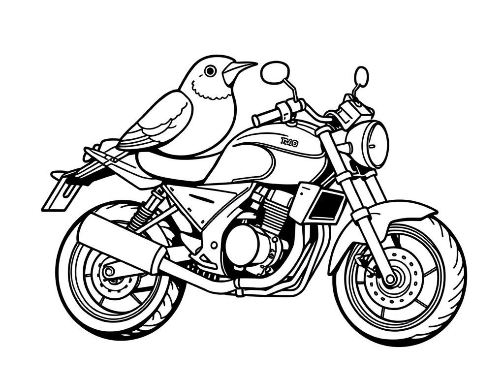 Bird on Motorcycle Coloring Page