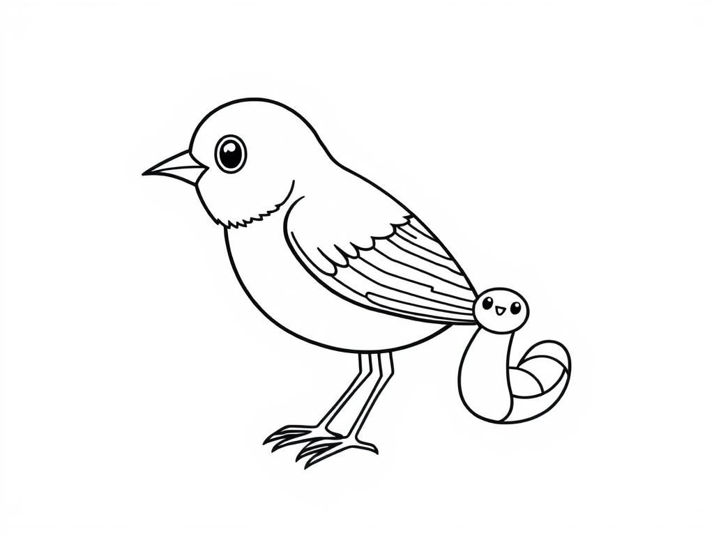 Bird and Worm Friends Coloring Page