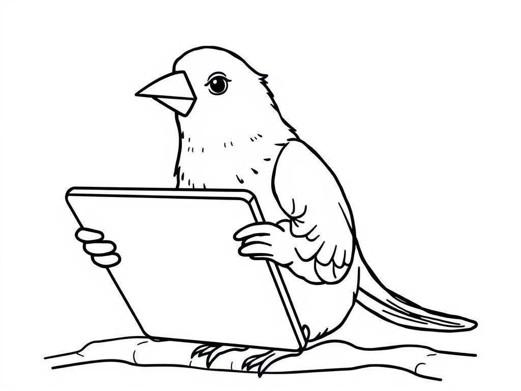Bird with Tablet Coloring Page