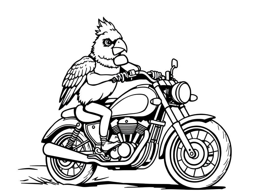 A birds rideing a motorcycle and it look so scary