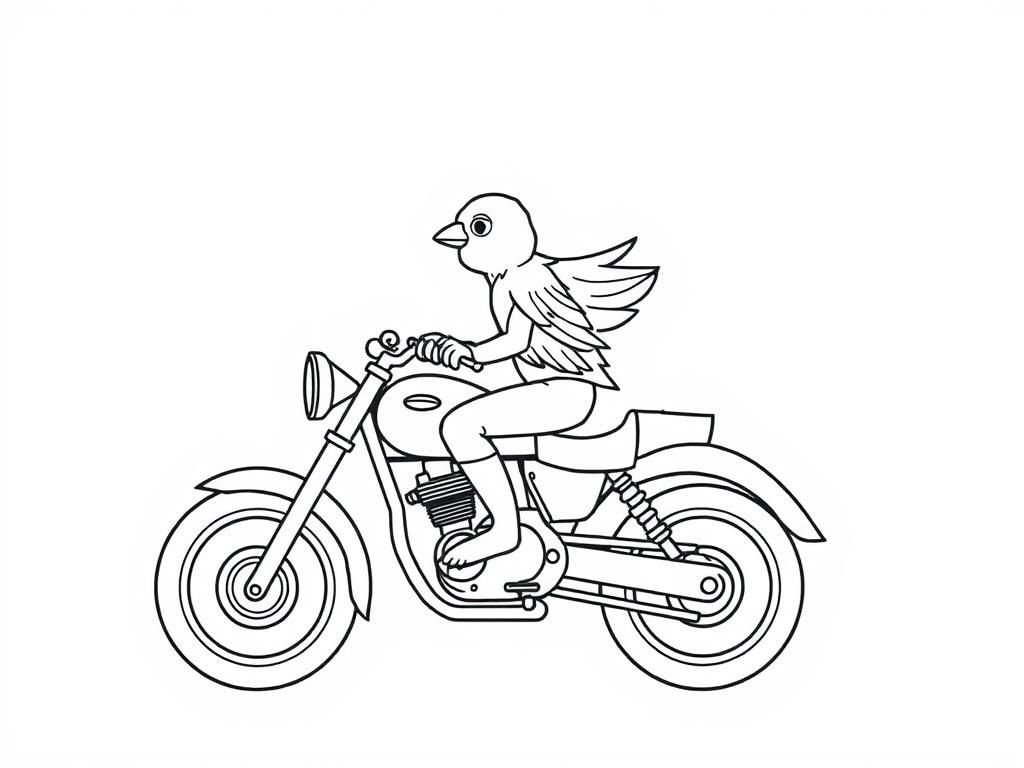 Bird on Motorcycle Coloring Page