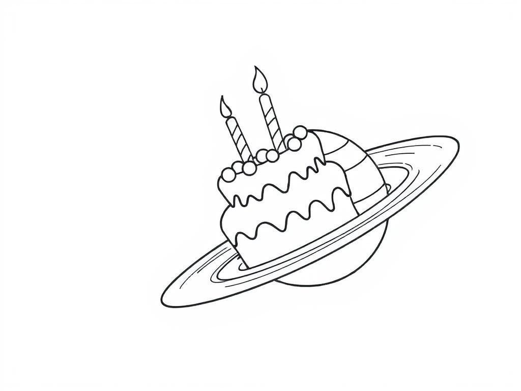 Preview of A birthday cake floating in space next to Saturn