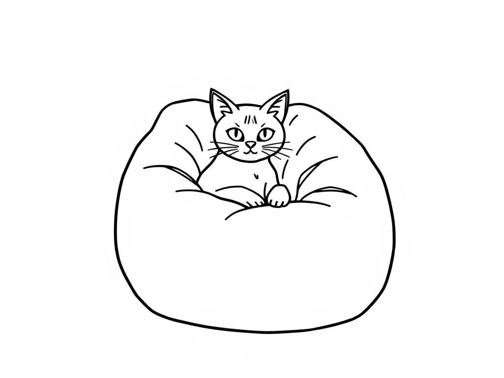 Cute Cat in Bean Bag Coloring Page