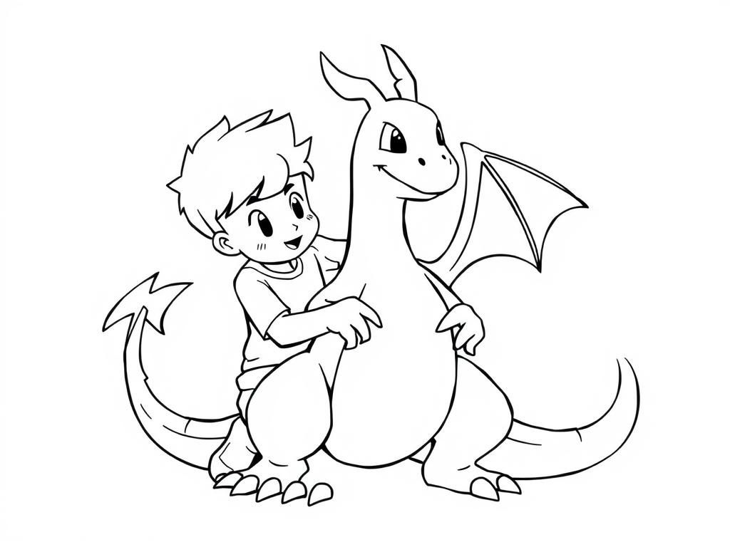 Boy and Dragon Coloring Page