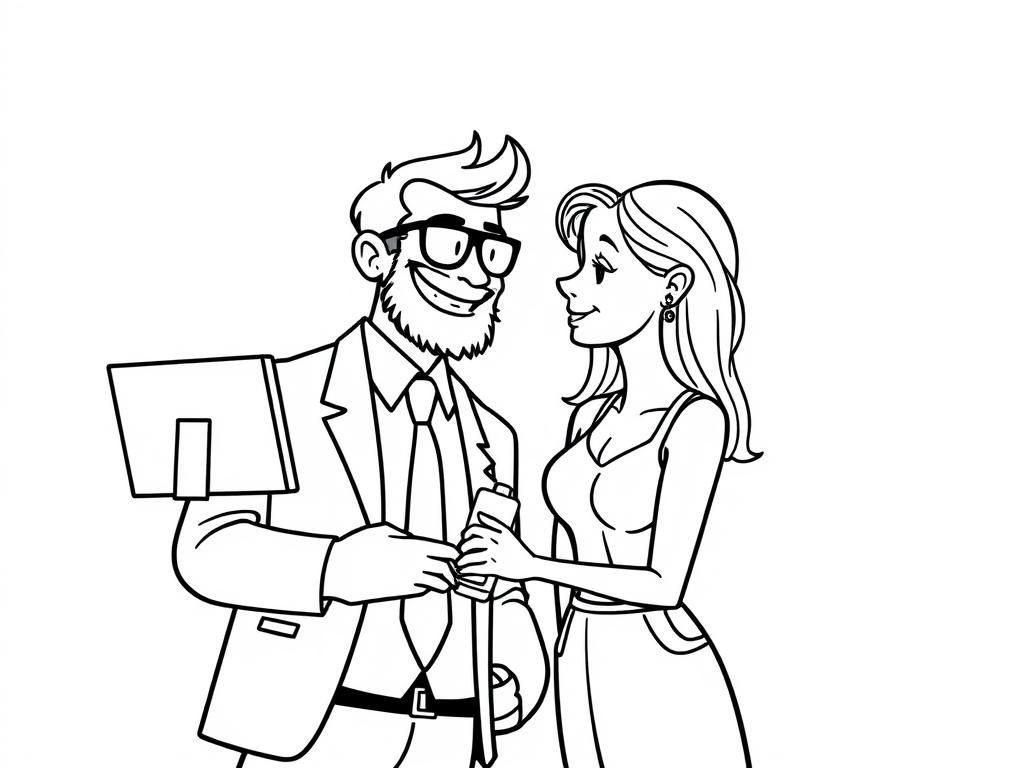 Kleurplaat zakenman en vrouw hand in hand