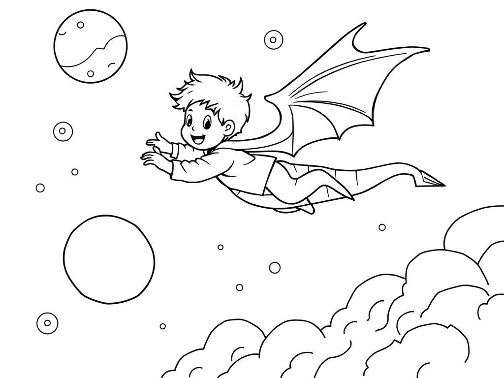 Preview of A boy flying in Space being chased by a dragon