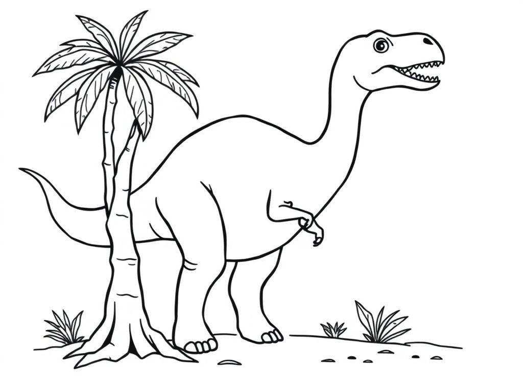 Dinosaur Coloring Page with Palm Tree