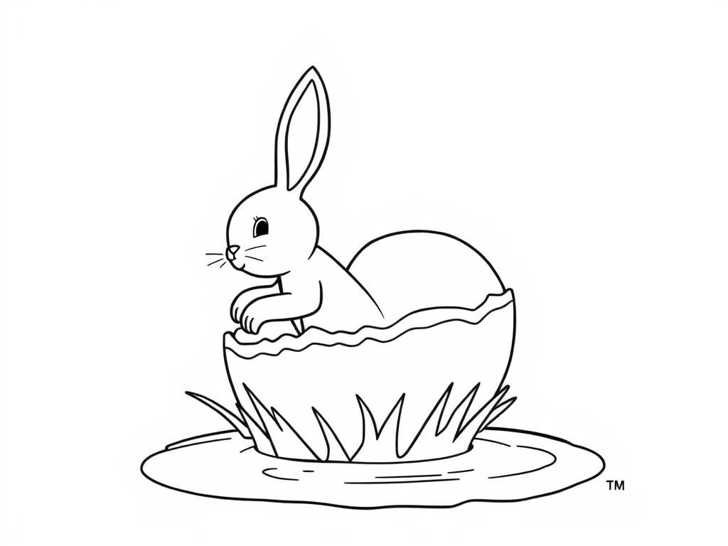 Preview of A bunny using a giant Easter egg as a boat, floating on a small pond.