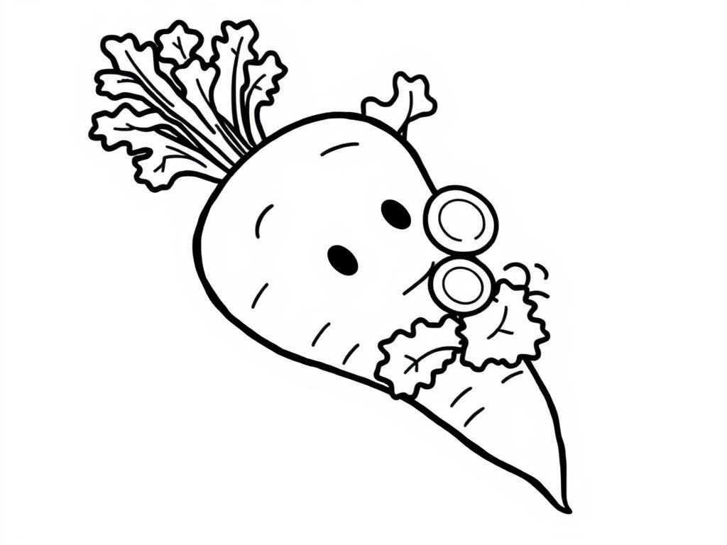 A carrot eating a salad - Free Printable Coloring Page