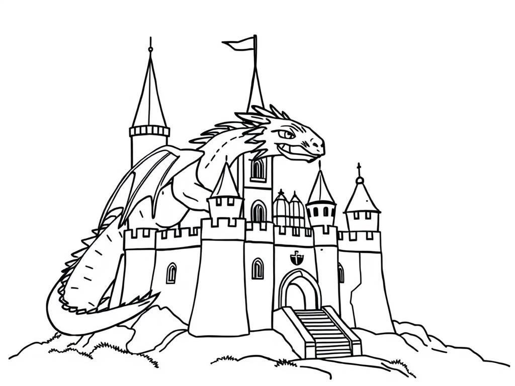 Dragon Castle Coloring Page
