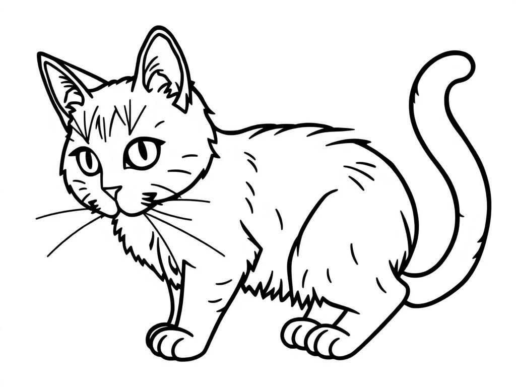 Coloring Page of a Crouching Cat