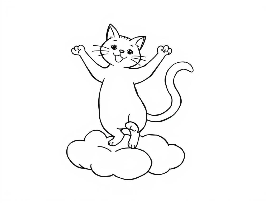 A cat on a cloud dancing the floss - Free Printable Coloring Page