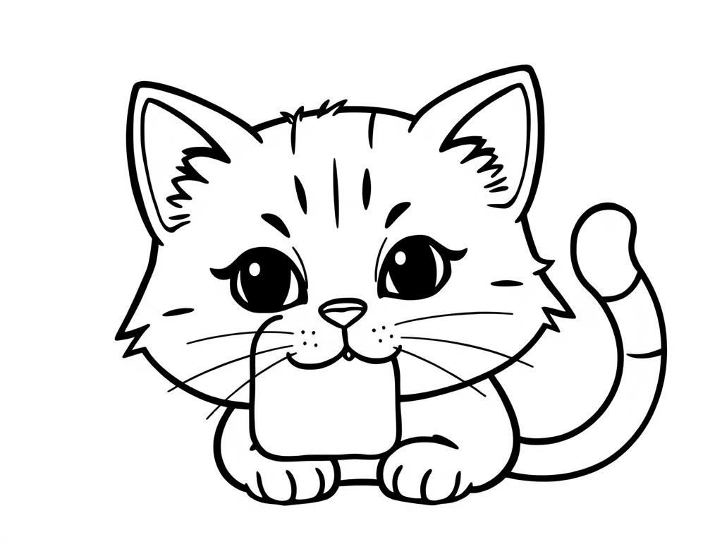 a cat with mashmallow - Free Printable Coloring Page