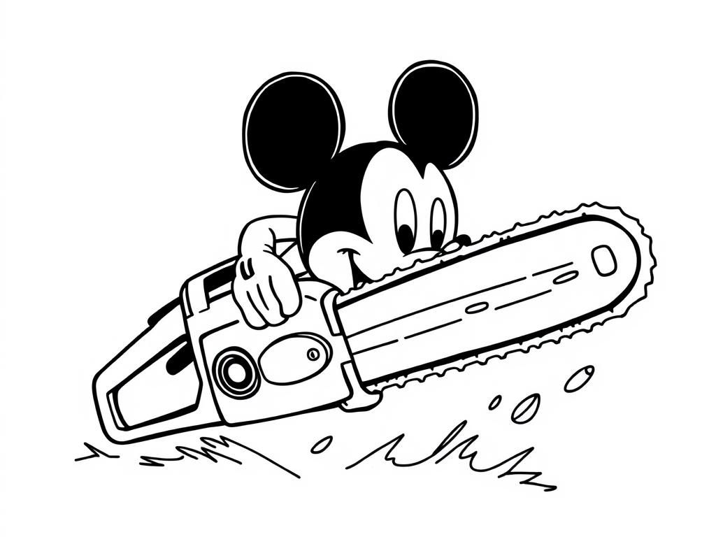 a chainsaw in the style of mickey mouse