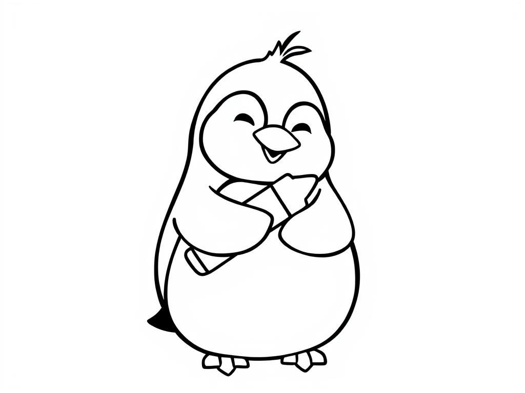 Preview of A cheerful penguin hugging himself number 2 lika as crayon