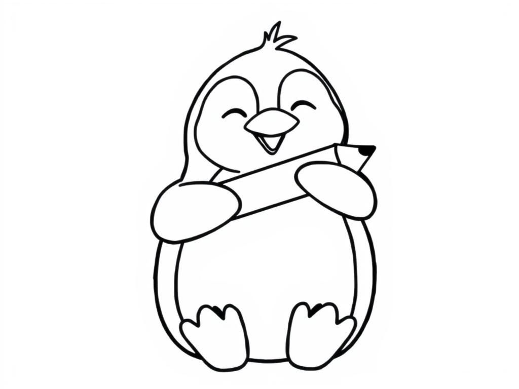 Preview of A cheerful penguin hugging himself number 2 like as pencil