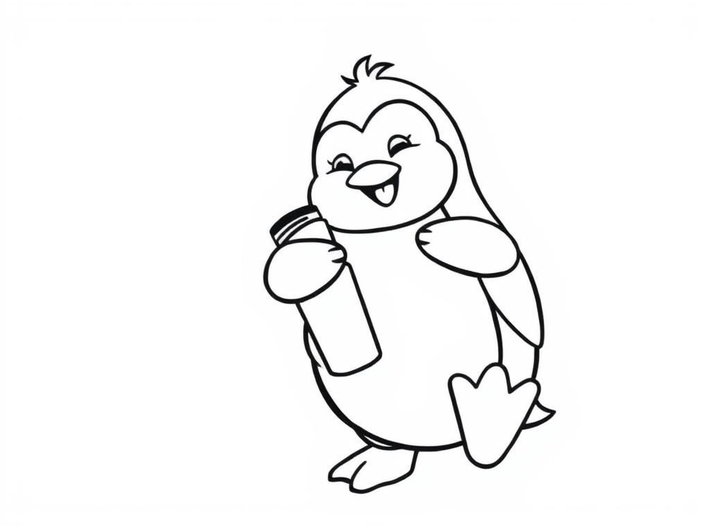 Preview of A cheerful penguin hugging the number 2, which looks like a crayon.