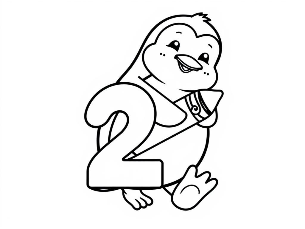 Coloring Page of a Happy Penguin