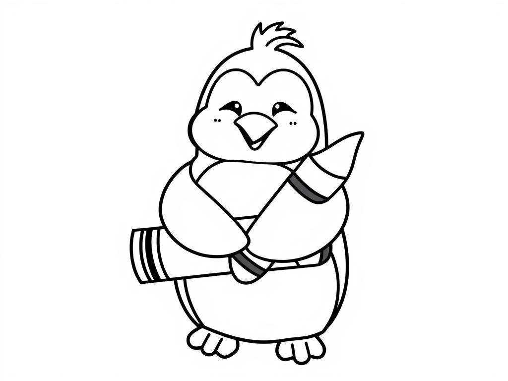 Penguin with Toothbrush Coloring Page