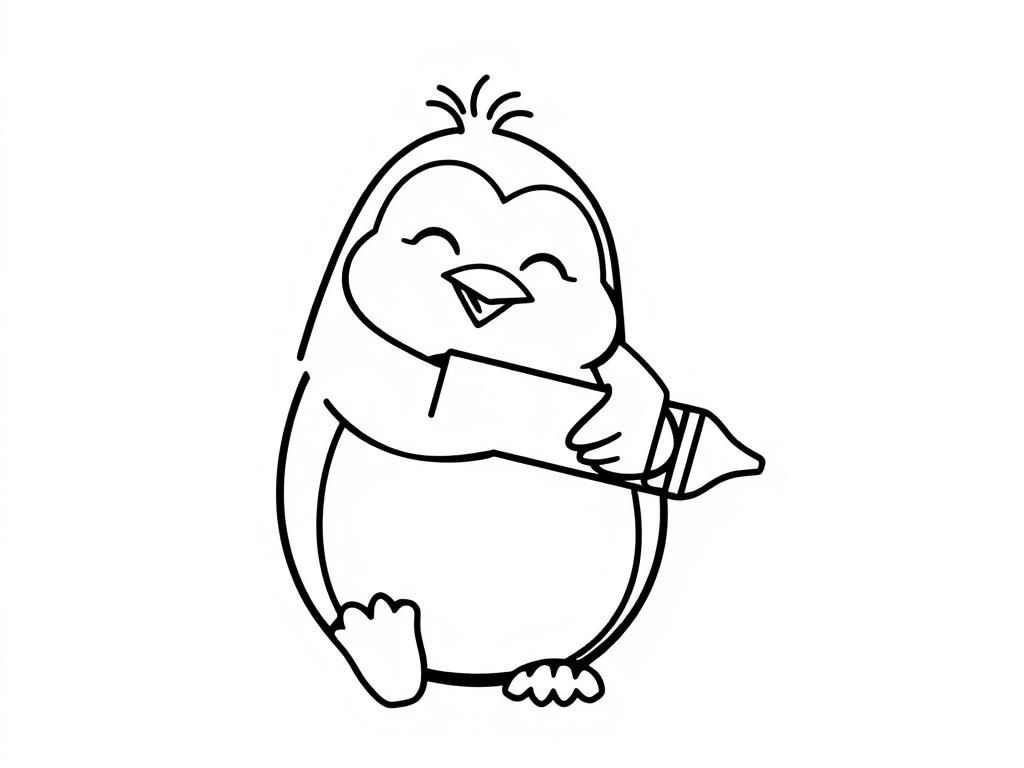 Preview of A cheerful penguin hugging the number 2, with the end of the two forming the tip of a crayon