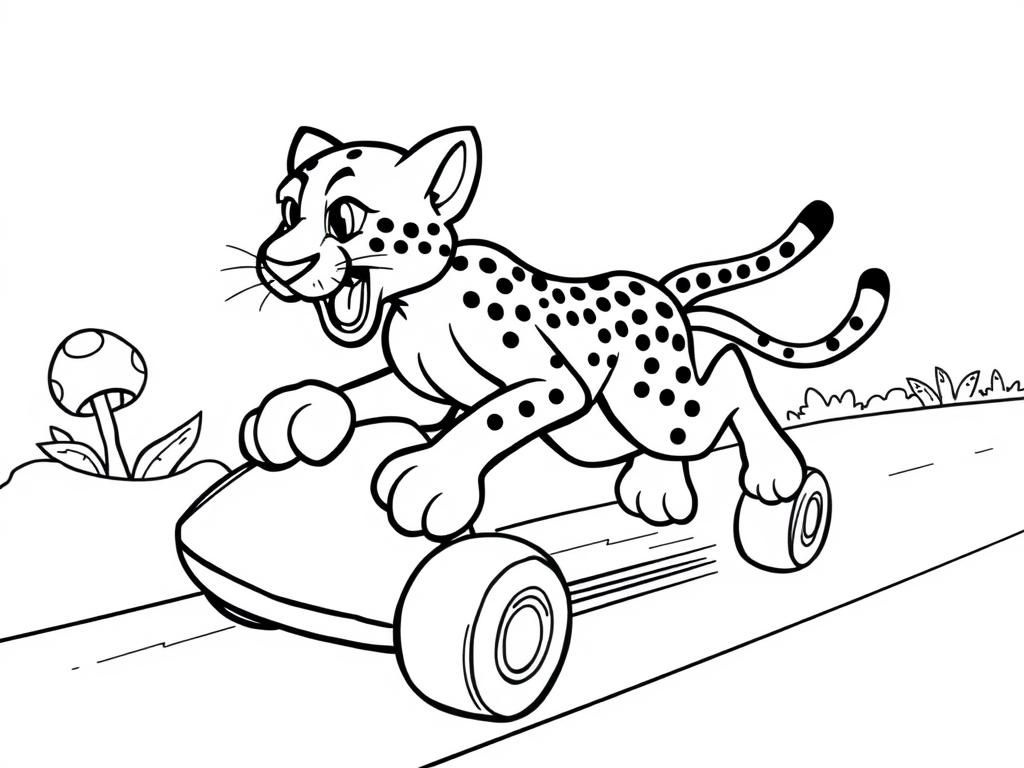 Preview of A cheetah running on a Mario kart track (where you can see piranha plants and a mushroom)