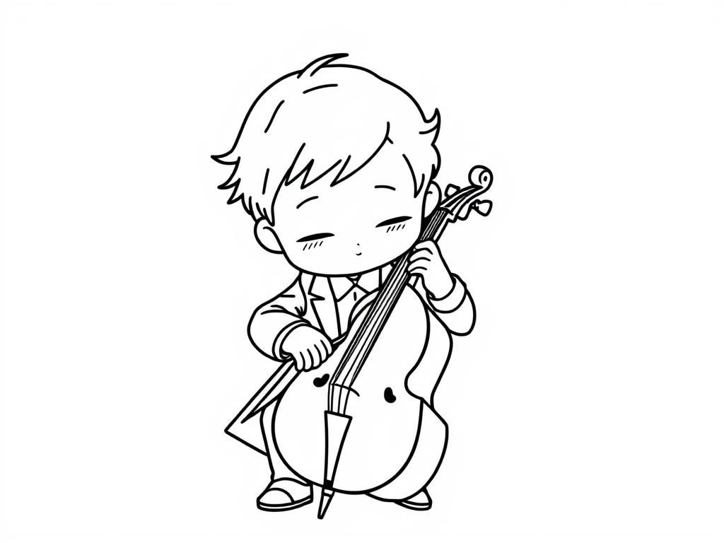 a chibi in a tuxedo playing cello