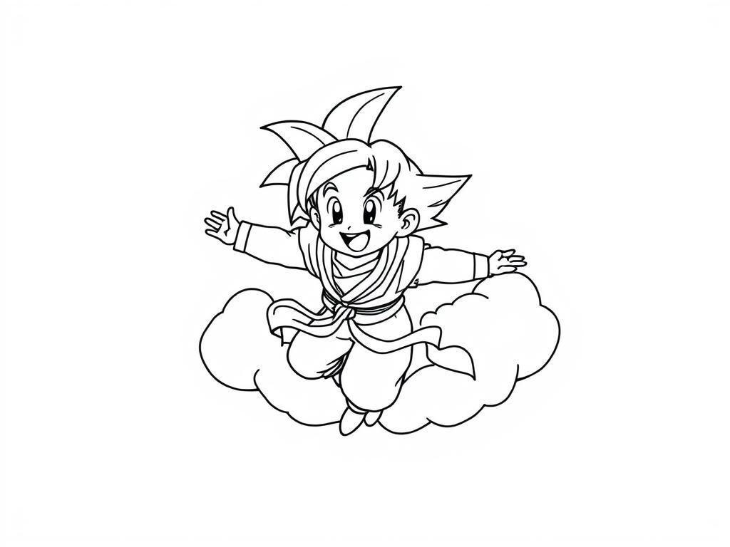 Preview of A child that is named goku and is flying on a cloud