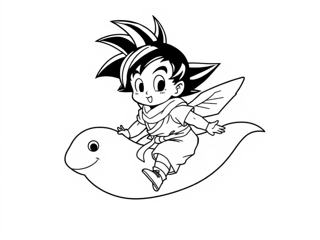 Preview of A child that is named goku and is flying on a nimbus