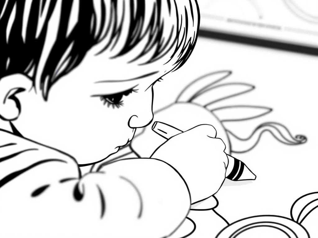 a child using a crayon to color a coloring page