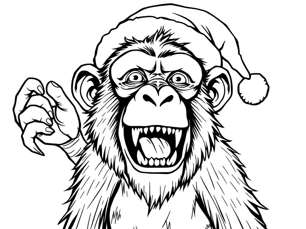 Chimpanzee Santa Coloring Page