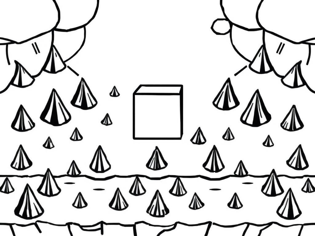 A classic platformer level with the player as a square and spikes where the cube isn't going to land on, make the spikes big