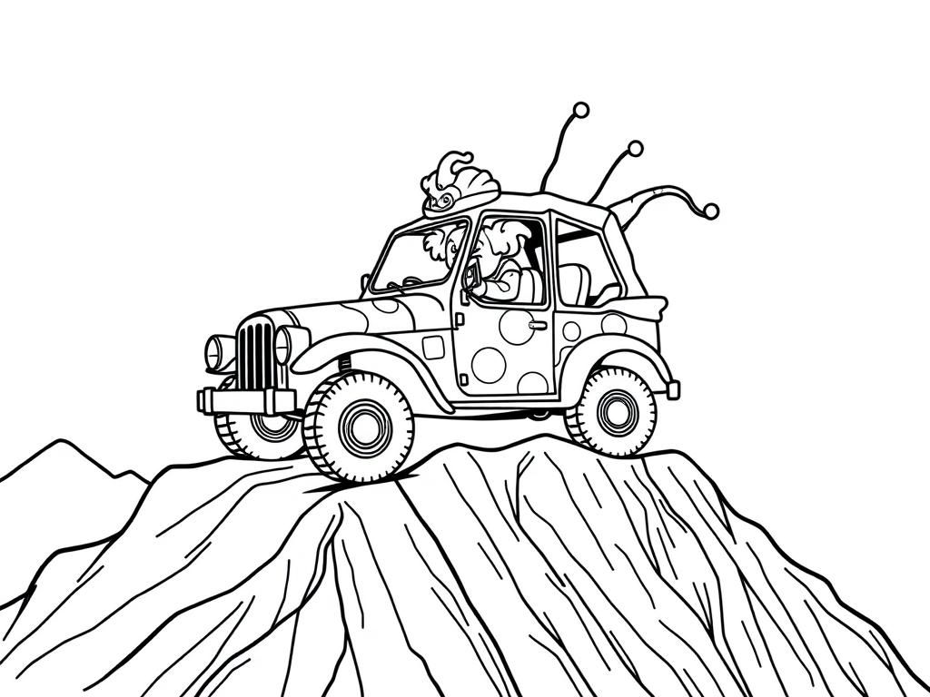 a clown car driving up a mountain