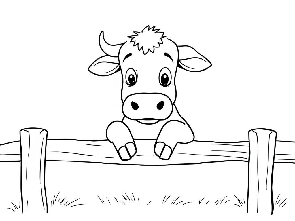 Preview of a confused cow with front legs folded leaning on a fence rail