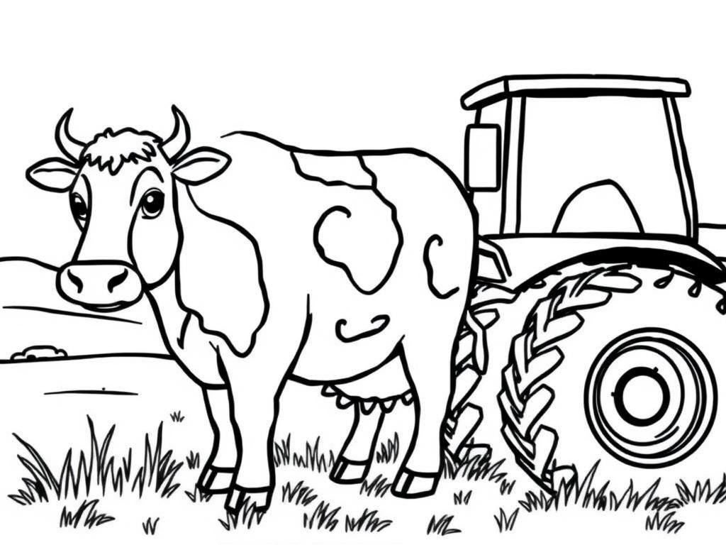 a cow and a tractor