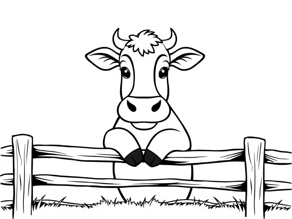 Preview of a cow with front legs folded leaning on a fence rail