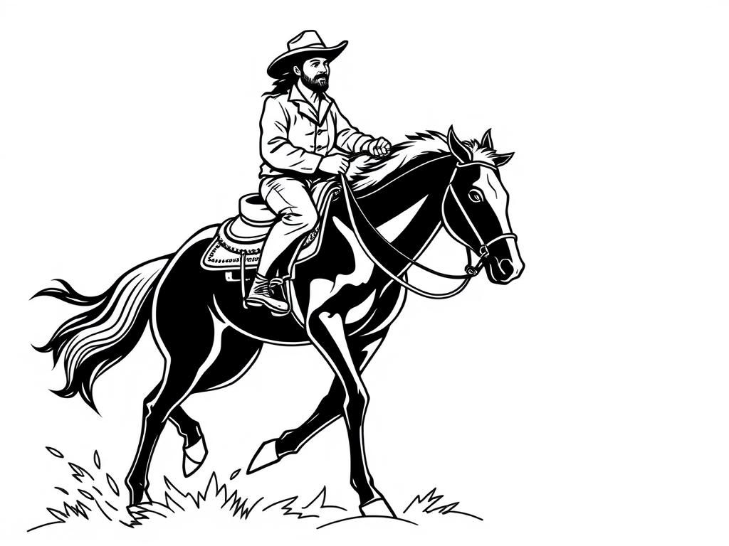 Cowboy on Horse Coloring Page