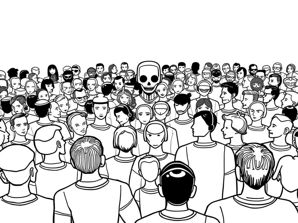 Preview of a crowd of humans welcoming their AI overlords