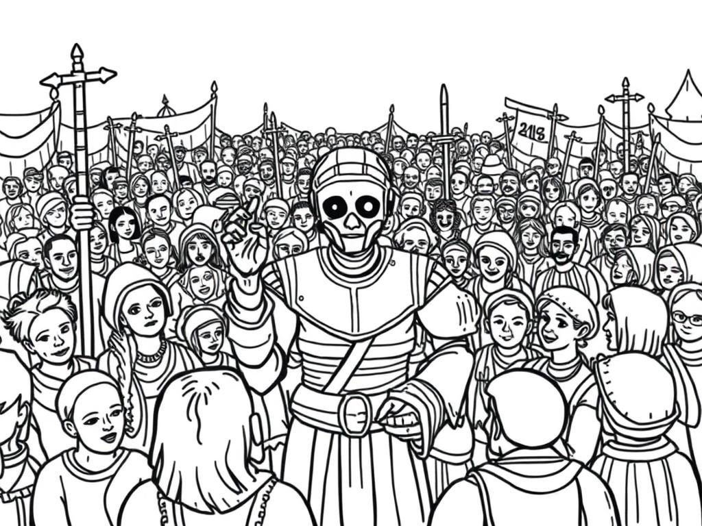 Preview of a crowd of peasants welcoming their AI overlords