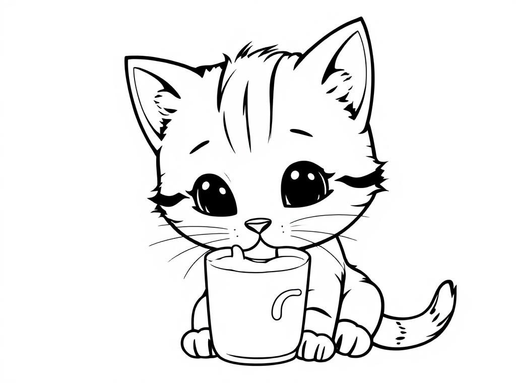 Preview of A cute cat, in full detail, drinking milk.